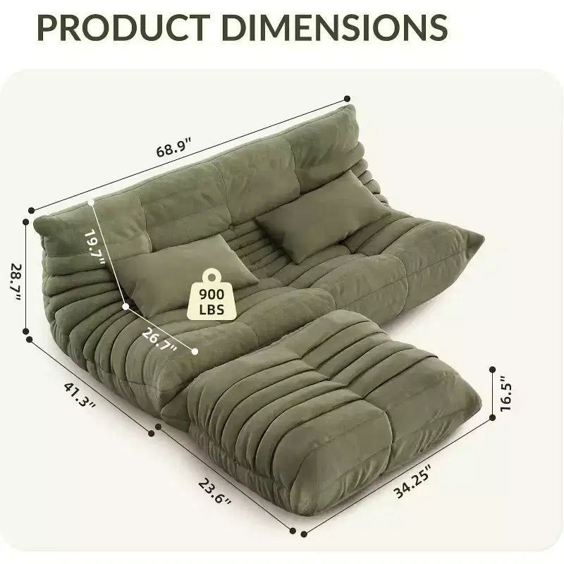 Übergroßes Sitzsack-Sofa mit Fußhocker, tierfreundliches Wildlederimitat-Loveseat für Wohnzimmer & Büro