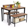 Costway 4-teiliges Esszimmertisch-Set, rustikaler Tisch, 2 Stühle & Bank mit Ablagefach
