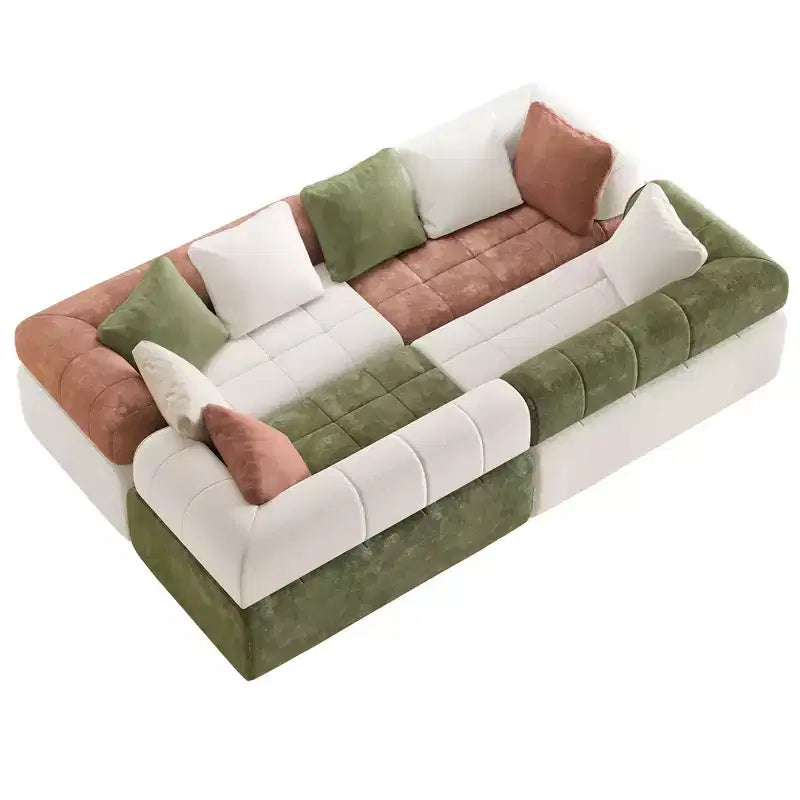 280 cm breites, modulares 4-Sitzer-Sofa aus Chenille im Colorblock-Design mit geschwungenen Armlehnen