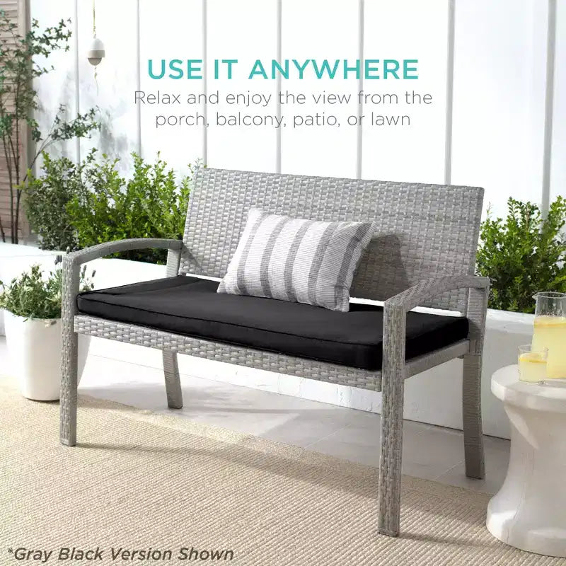 Best Choice Products 2-Sitzer-Outdoor-Korbsitzbank für Garten, Terrasse und Veranda mit 700-lb-Tragkraft und Polster