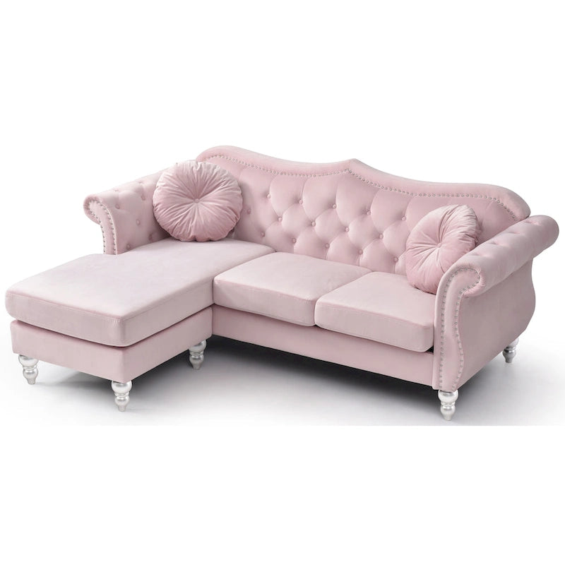 Hollywood-Samtsofa mit beidseitig montierbarer Chaiselongue