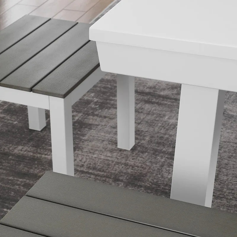 Norwalk Indoor/Outdoor 7-Fuß-Billardtisch in Schieferoptik, Esstischgarnitur für 6 Personen mit 4 Bänken und Zubehör, weißes Finish