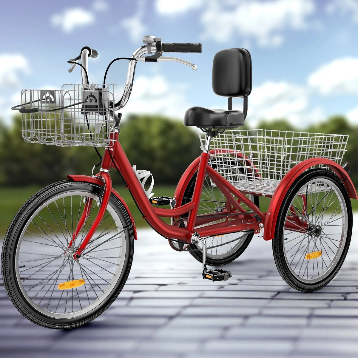 26 Zoll blaues Erwachsenen-Dreirad, 3-Rad-Fahrrad mit abnehmbaren Körben