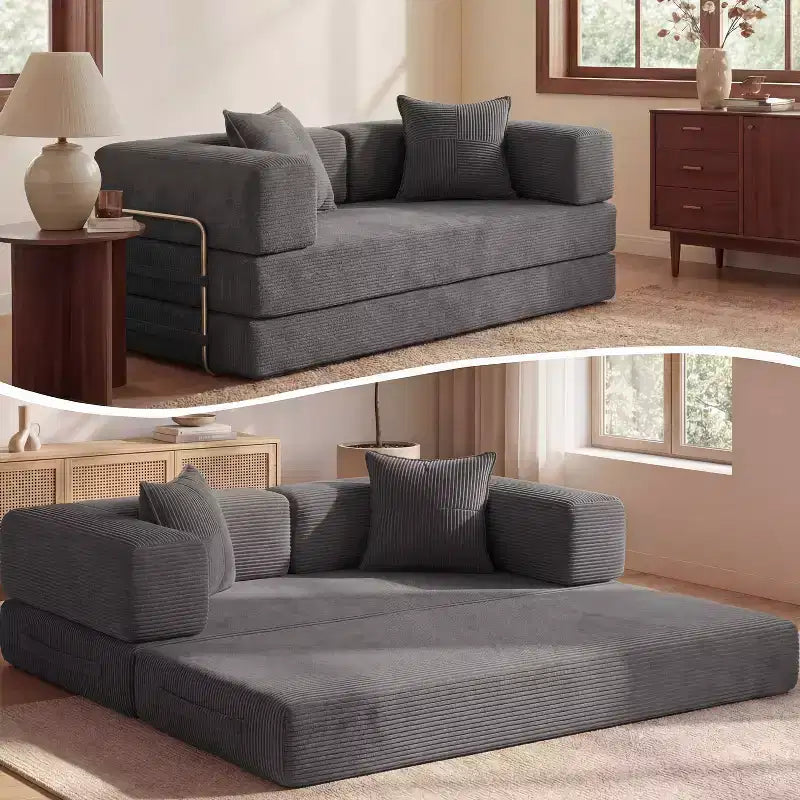 Dyonery 65-Zoll 5-in-1-Schlafsofa, zu einem Doppelbett umbaubar, mit festem Metallrahmen, Cord