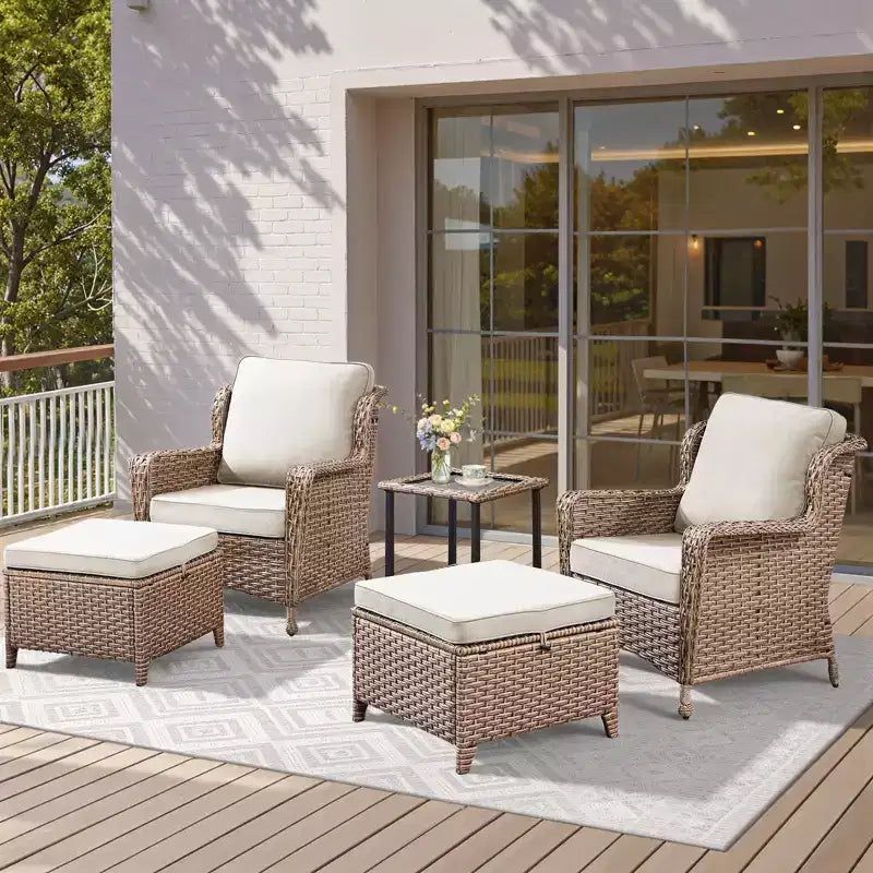 GDFStudio Halston Outdoor-Korbsessel-Set mit Kissen und Beistelltisch