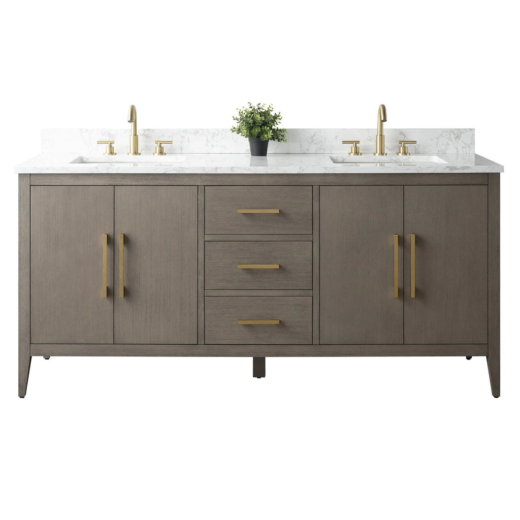 Vanity Art 72 Zoll Badezimmer-Waschtischunterschrank mit Doppelwaschbecken und Kunstmarmorplatte