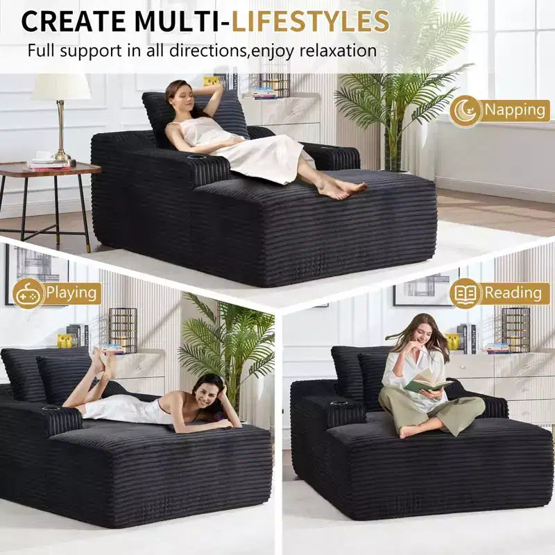 67 Liegestuhl, Schlafsofa für den Innenbereich mit 2 Kissen, weicher Einzelsessel für das Wohnzimmer, keine Montage erforderlich