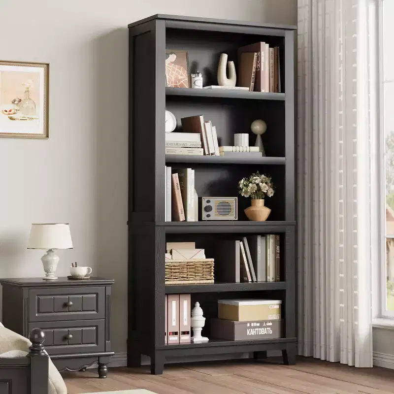 GustoWave 71 Zoll hohes Bücherregal mit verstellbaren Böden, 31,5 Zoll breit, Holzregal mit 5 Ebenen im Landhausstil, Vintage-Bücherregal