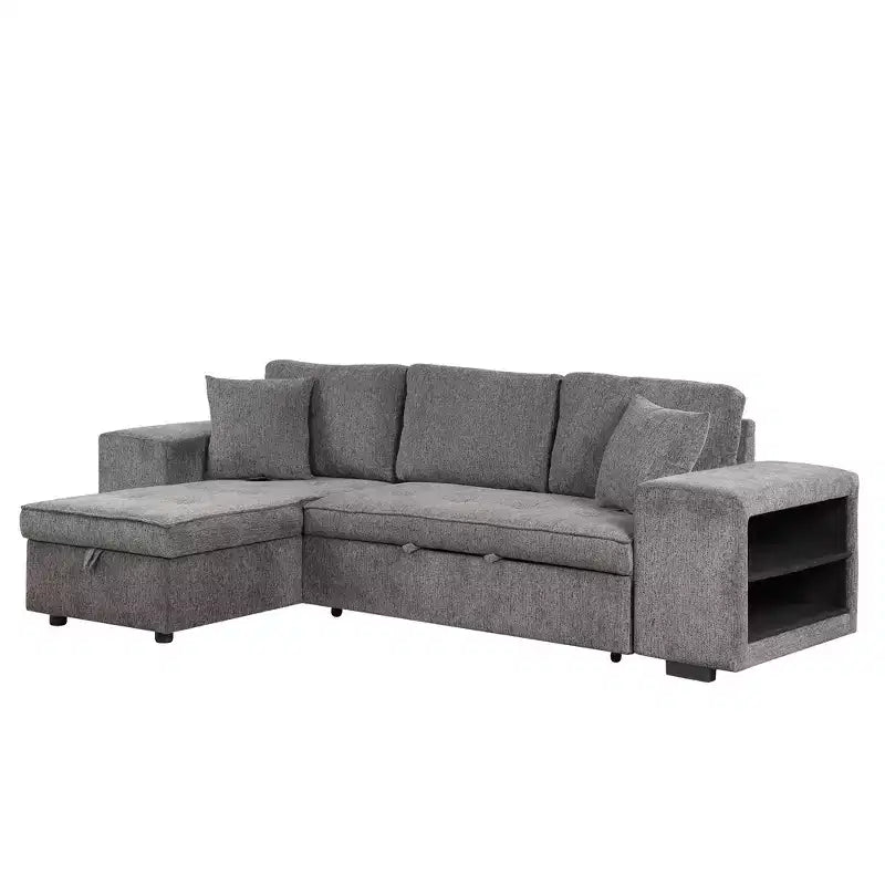 104,5 Zoll L-förmige Schlafcouchgarnitur mit Stauraum-Chaiselongue und 2 Hockern – 3-Sitzer-Schlafsofa mit Schlaffunktion für das Wohnzimmer