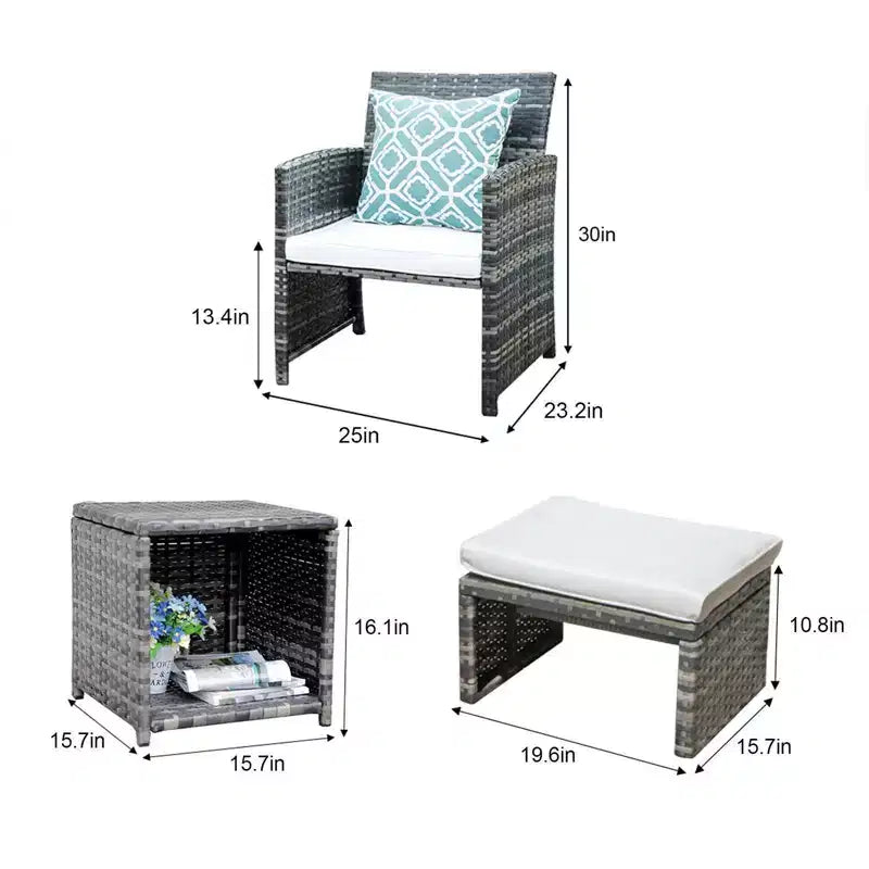 Sunsitt 5-teiliges Outdoor-Lounge-Set mit Sesseln, Hockern und Couchtisch, weiß