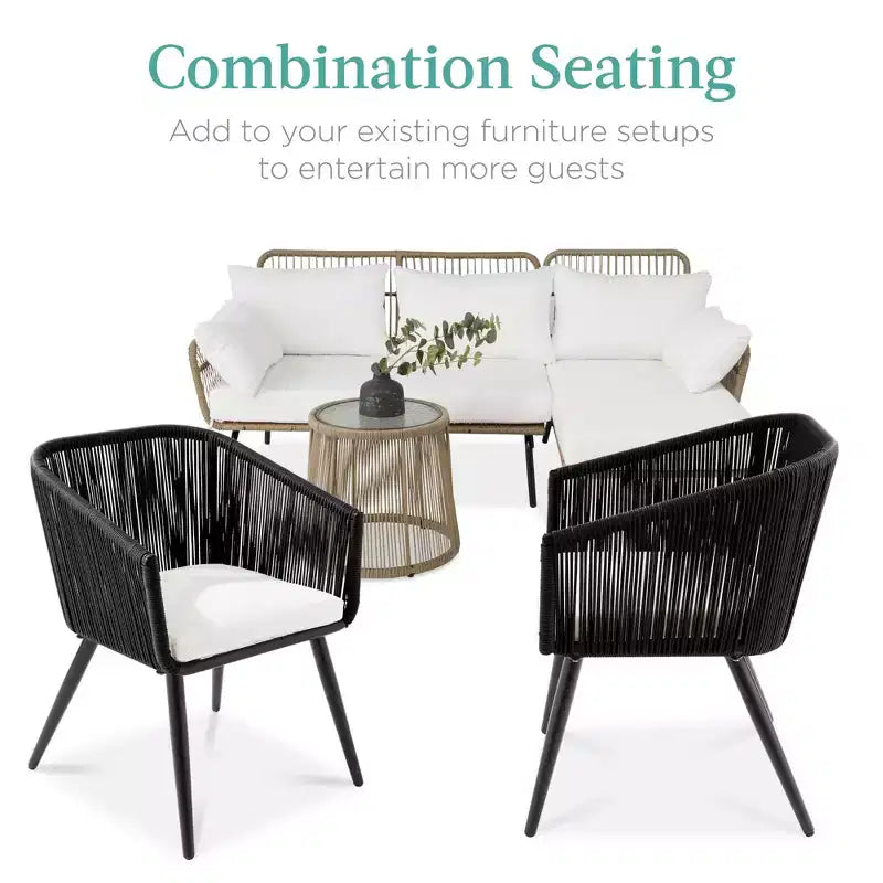 Best Choice Products Set aus 2 Outdoor-Esszimmerstühlen für die Terrasse, Sitzfläche aus geflochtenem Korbgeflecht, Belastbarkeit: 113 kg