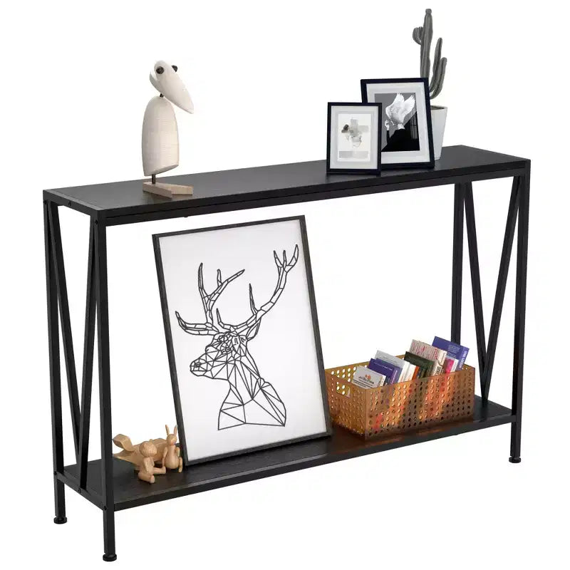 Konsolentisch, 110 cm (43 Zoll) 2-stöckiger Eingangstisch, schmaler Sofatisch mit Stauraum, für Wohnzimmer, Flur und Eingangsbereich