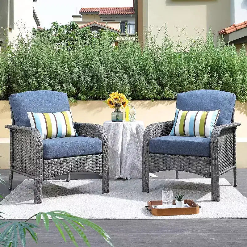 HOMLUX 2er-Set Terrassenstühle aus Korbgeflecht, wetterfeste Rattanstühle mit hoher Rückenlehne für den Außenbereich