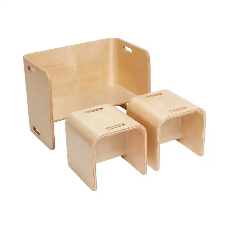 ECR4Kids Premium-Gebogenes-Holz-Mehrzwecktisch- und Stuhlset, Kindermöbel, Natur, 3-teilig