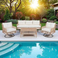 4-teiliges Outdoor-Rattangarniture-Set mit Drehstühlen und Couchtisch