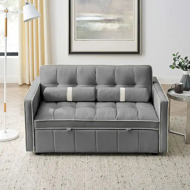 Multifunktionales Samt-Schlafsofa mit Ausziehfunktion, verstellbarer Rückenlehne und Kissen – k. A.