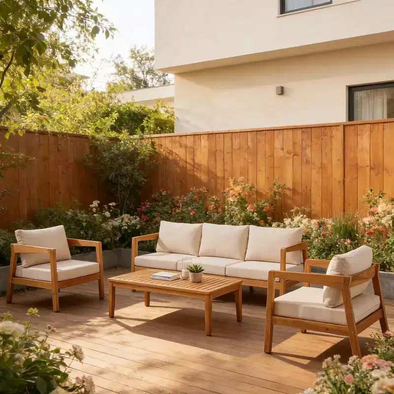 ModernLuxe 4/5-teiliges Akazienholz-Terrassenmöbel-Sofa-Set, Outdoor-Sitzgruppe mit Couchtisch für Veranda/Garten/Balkon
