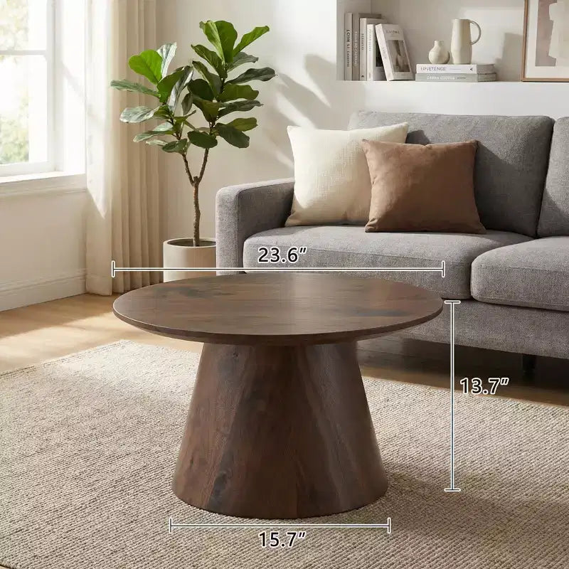 Runder Couchtisch aus MDF mit Walnuss-Holzmaserung, 60 cm Durchmesser, 35 cm Höhe