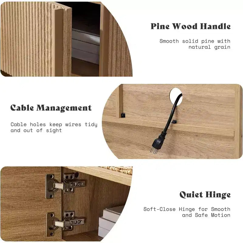 AMERLIFE 70" Modernes TV-Lowboard mit geriffeltem Design & Staufächern, für Fernseher bis 80", Holz-Mediakonsole für das Wohnzimmer