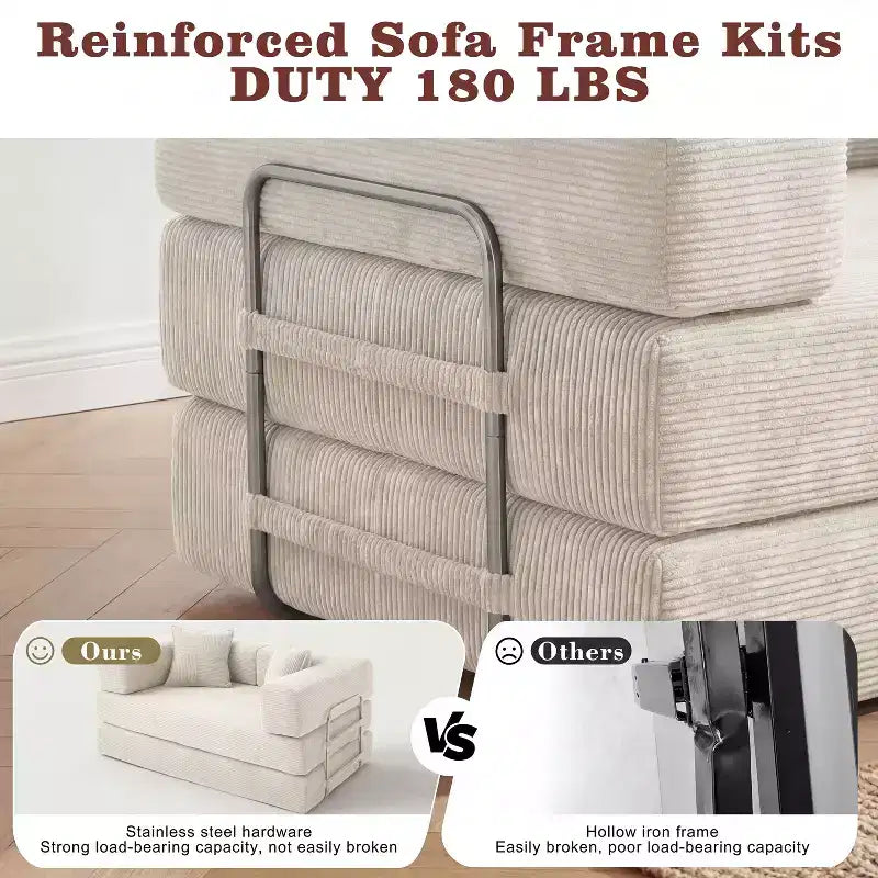 Dyonery 65-Zoll 5-in-1-Schlafsofa, zu einem Doppelbett umbaubar, mit festem Metallrahmen, Cord