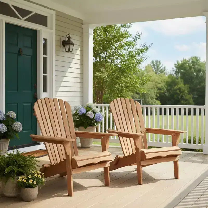 2er-Set klappbare Adirondack-Gartenstühle aus Holz mit Rückenlehne, Holz-Terrassenstuhl für Garten und Hinterhof