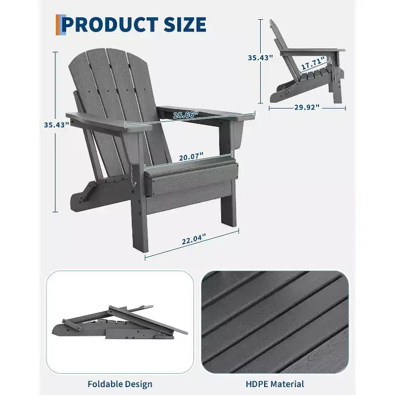 Klappbare Adirondack-Stühle, 4er-Set mit 2 Beistelltischen, moderne Outdoor-Stühle aus HDPE für Terrasse, Veranda, Balkon, Garten und Rasen