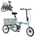 NAYSAYE Faltbares 3-Rad-Tretfahrrad für Erwachsene mit Korb, klappbarem Stahlrahmen und großer Tragkraft, Hellblau, 53,54*23,23*39,49