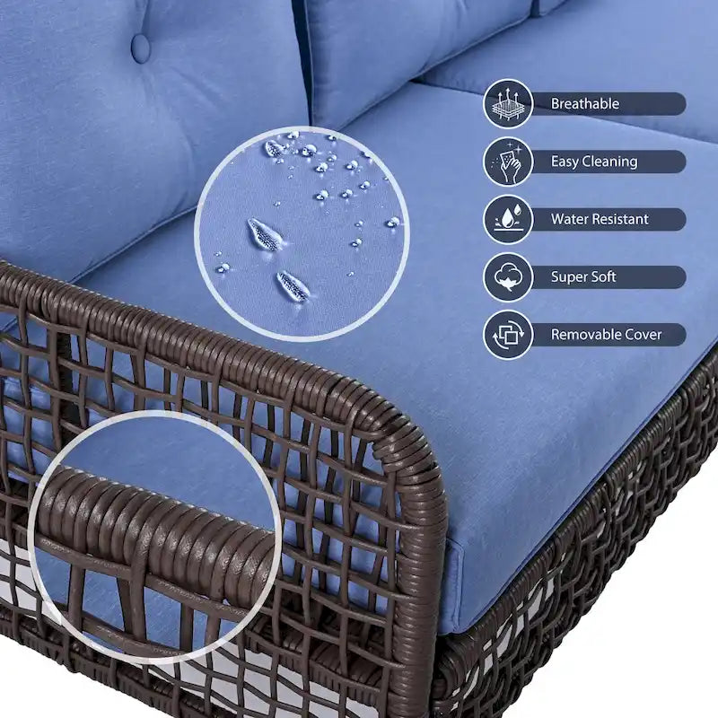 4-teiliges Outdoor-Rattangarniture-Set mit Drehstühlen und Couchtisch