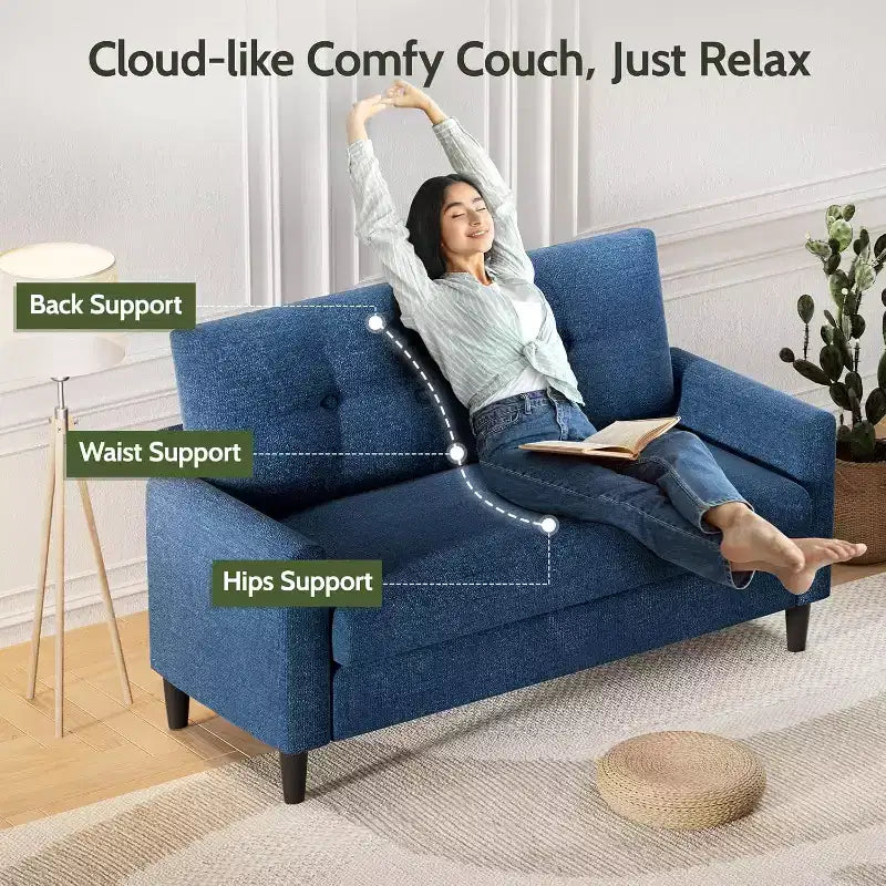 Dyonery 2-Sitzer-Sofa, Zweisitzer-Couch für Büro und kleine Räume, 61 cm tiefe Sitzfläche, FSC-zertifizierter Massivholzrahmen, werkzeugloser Aufbau