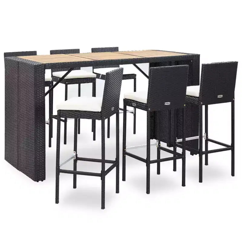 vidaXL Terrassenbar-Set 7-teilig Outdoor-Bartisch und Barstühle aus schwarzem Poly Rattan