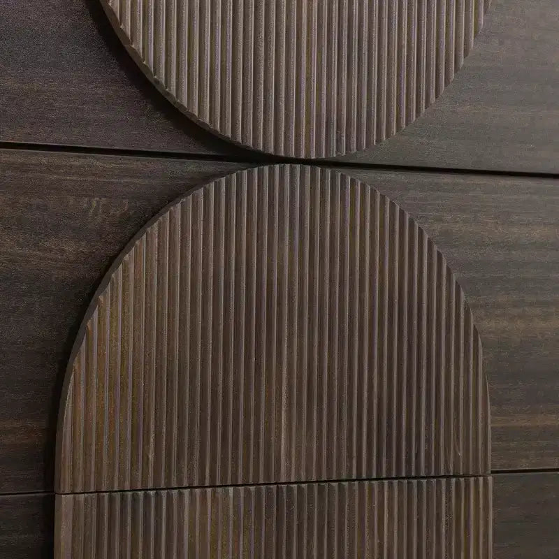 Moderne geometrische Kommode mit 6 Schubladen, breiter Aufbewahrungsschrank mit Halbkreis-Akzent für Schlaf- und Wohnzimmer