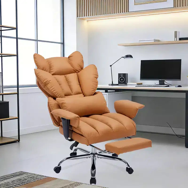 Großer Bürostuhl für große Personen mit Fußstütze, Gaming-Stuhl mit hoher Rückenlehne, Leder-Chefsessel, ergonomischer Schreibtischstuhl mit Lendenwirbelstütze