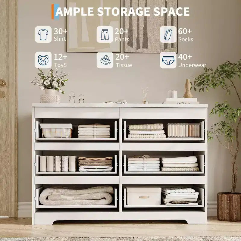 Kommode mit 6 Schubladen, schlichte, moderne Schlafzimmerkommode, Weiß