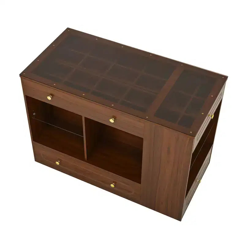 Kleiderschrank-Insel mit 6 Schubladen, Glas-Präsentationsplatte & offenen Regalen