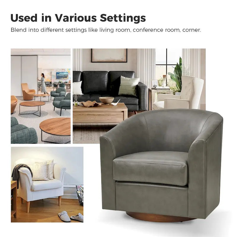 Haley Moderne drehbare Fässerstuhl-Set aus Kunstleder mit Massivholzfuß, 2er-Set von HULALA HOME