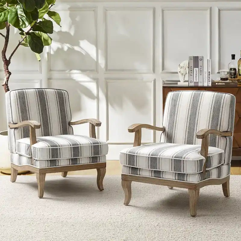 Rinaldo Farmhouse Polyester Sessel mit Massivholzbeinen 2er-Set von HULALA HOME