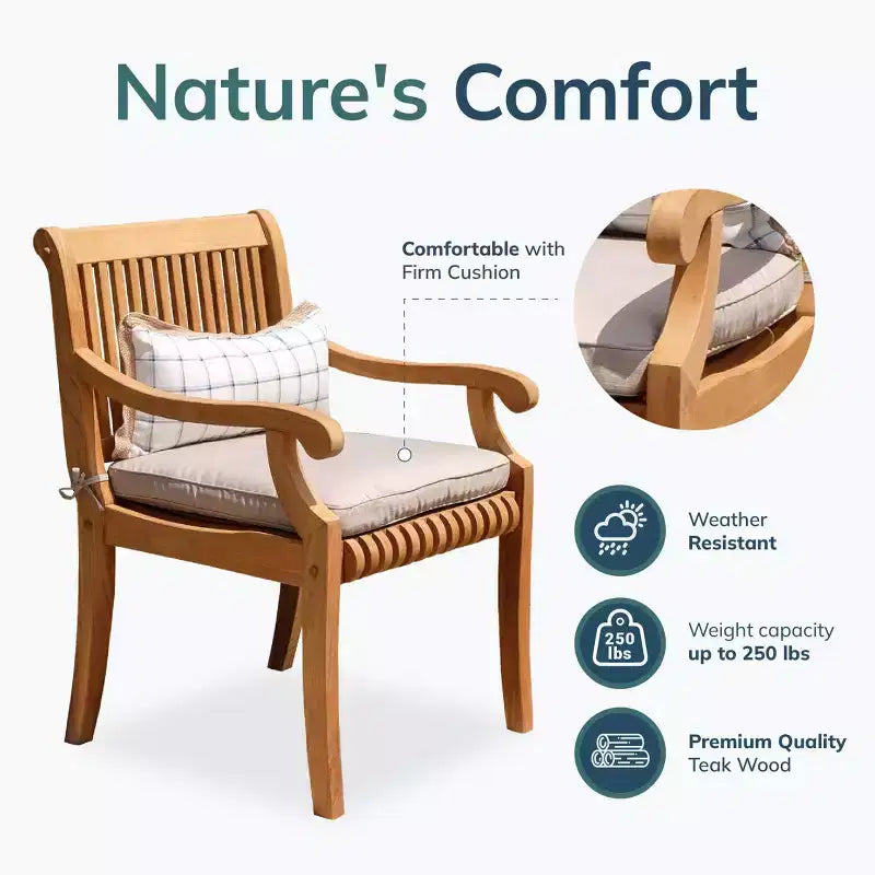 Sonoma Lane Rockport Outdoor-Esszimmerstuhl aus Teakholz Beige - Witterungsbeständig mit Schaumstoffkissen