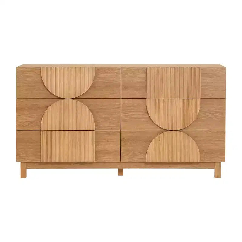 Moderne geometrische Kommode mit 6 Schubladen, breiter Aufbewahrungsschrank mit Halbkreis-Akzent für Schlaf- und Wohnzimmer
