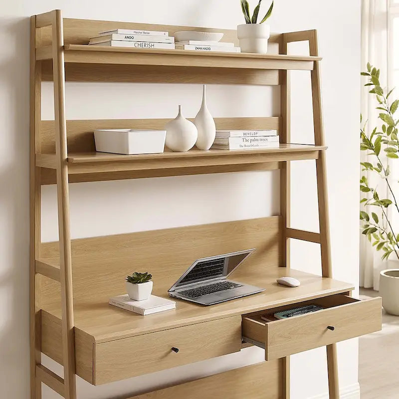 Schreibtisch mit Bücherregal und Schubladen