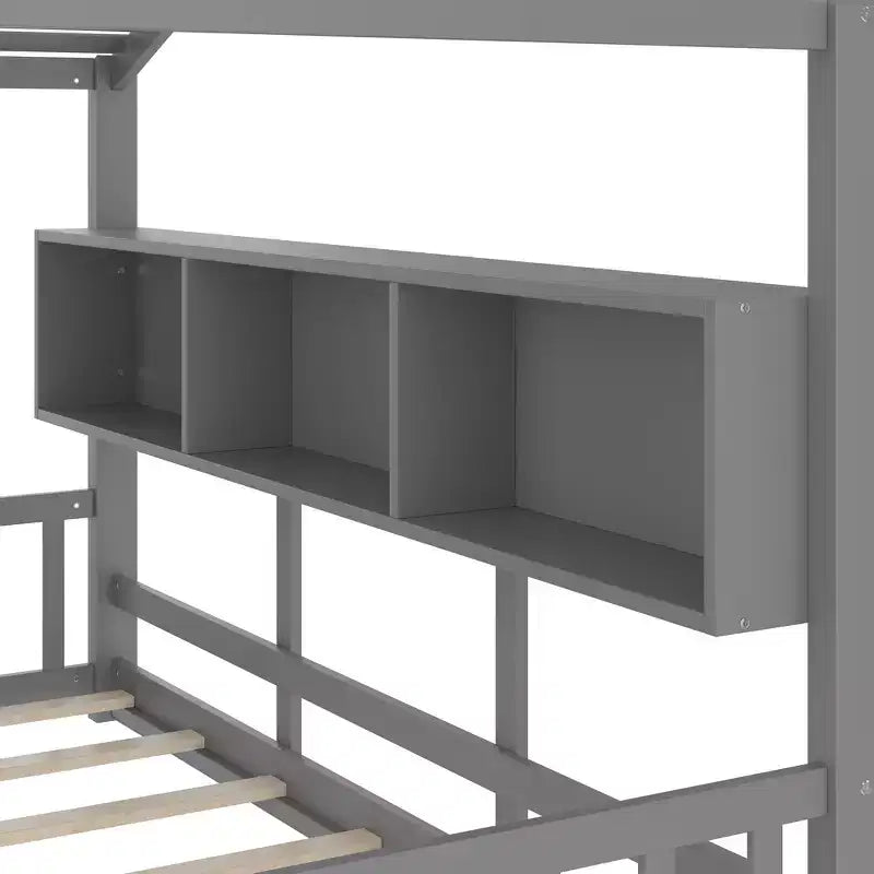 Bodenbett für Kinder in Twin-Größe, Montessori-Hausbett mit Ablagefach und Dachdesign