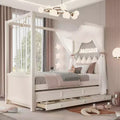Doppel-/Einzelbett-Plattformbett mit Ausziehbett, Prinzessinnen-Himmelbett aus Holz mit 3 Schubladen, Stauraumbett mit gepolstertem Kopfteil für das Schlafzimmer