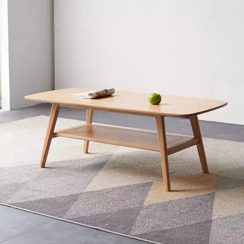 GDFStudio Wright Moderner rechteckiger Couchtisch aus massivem Eichenholz mit Ablagefach