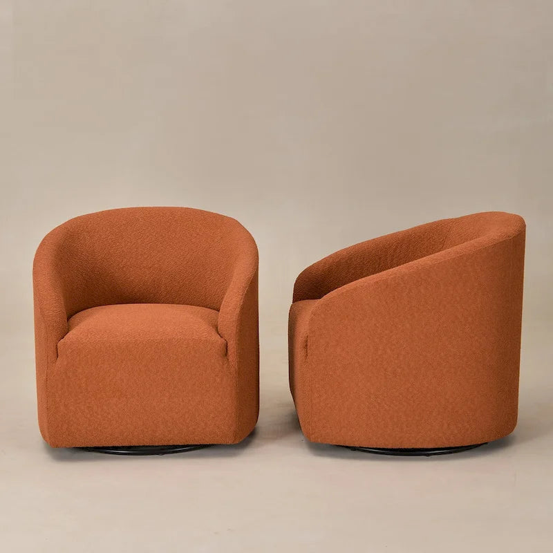 KINWELL 32 W Bouclé-gepolsterter drehbarer Fasssessel (2er-Set)