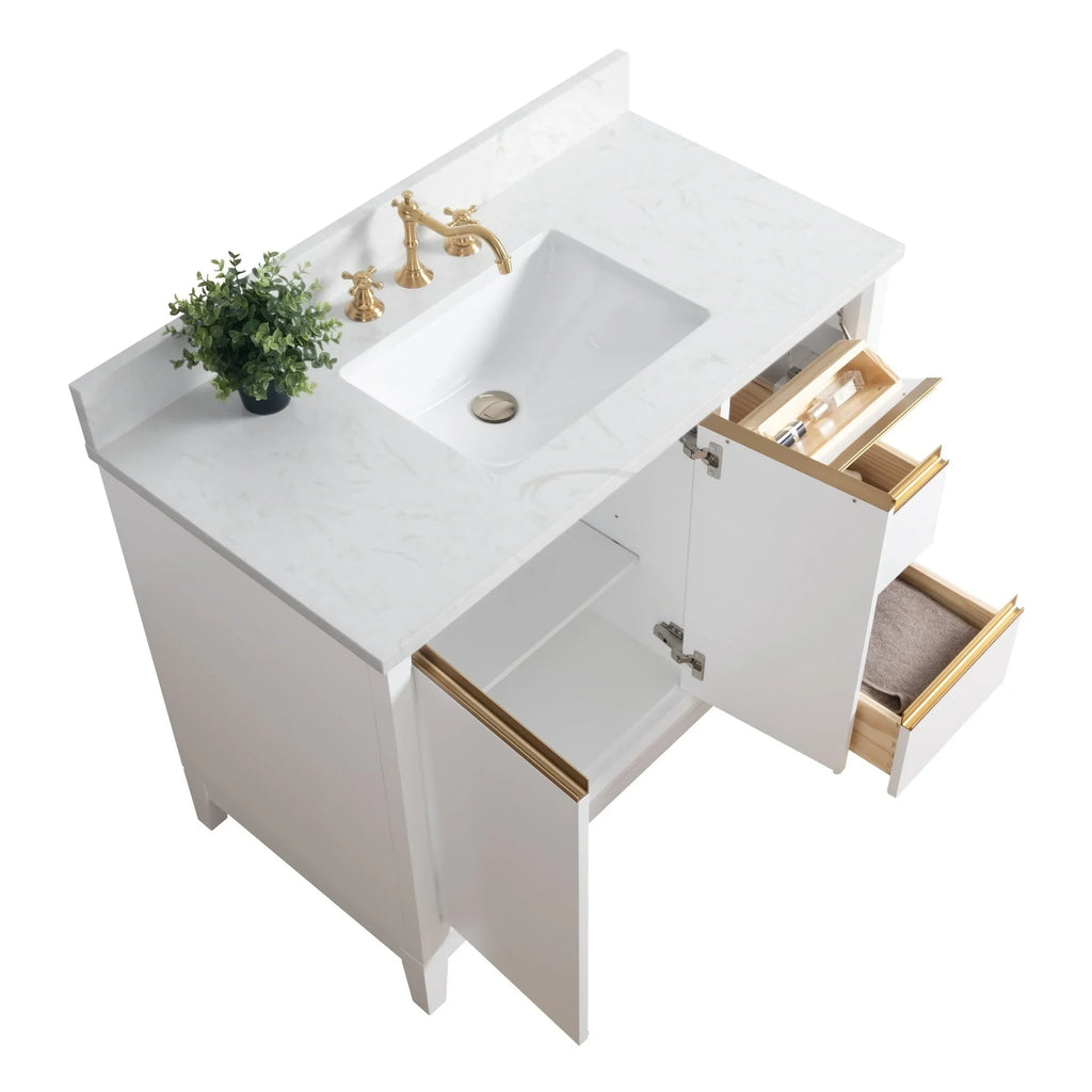 Vanity Art Badezimmerschrank mit Keramikwaschbecken und Platte aus technischem Marmor