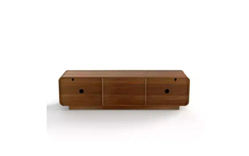 JVNOXK 58-Zoll-TV-Board, Mid-Century-Spiralwellendesign, mit Stauraumschrank und zwei Schubladen, geeignet für Wohnzimmer oder Schlafzimmer, Walnuss