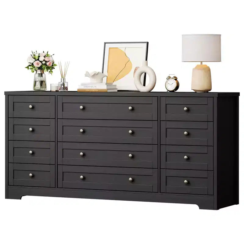 Kommode mit 12 Schubladen für das Schlafzimmer, aus Holz, moderner breiter TV-Ständer für 65-Zoll-Fernseher, Holz-Schubladenkommode, Landhausstil-Kleiderschrank für das Wohnzimmer