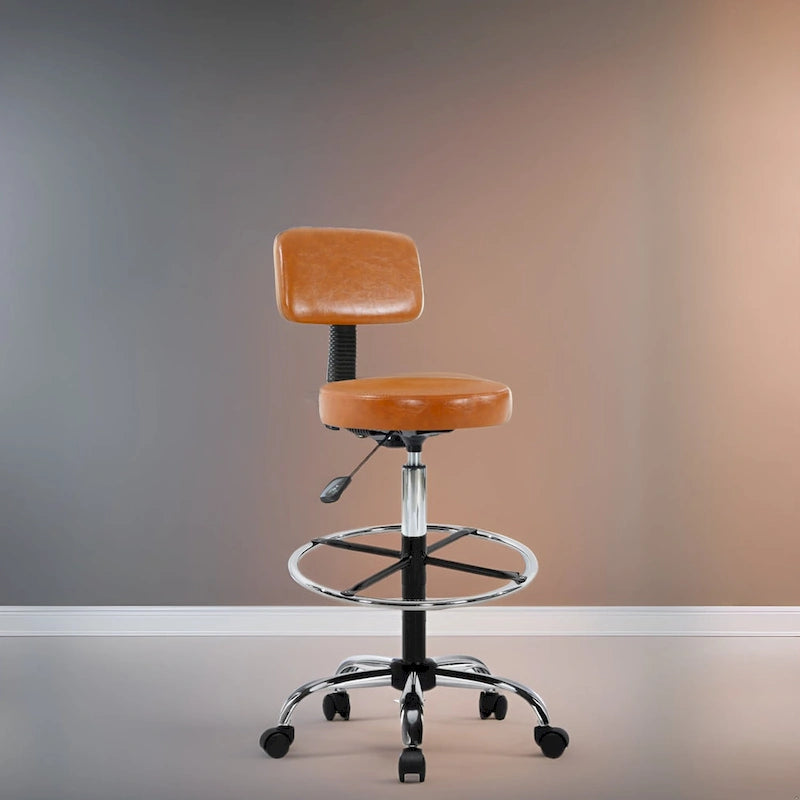 Höhenverstellbarer Zeichentisch-Hocker – Mit Premium-Leder, Laufrollen