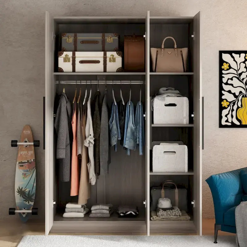 Timechee 47,2 Kleiderschrank Massivholzgriffe Weiß