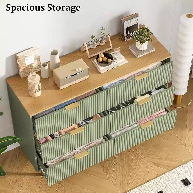 COZONY 6-Schubladen-Kommode mit geriffeltem Design, moderner Holz-Aufbewahrungsschrank, breite Schubladenkommode für Schlafzimmer, Wohnzimmer und Eingangsbereich