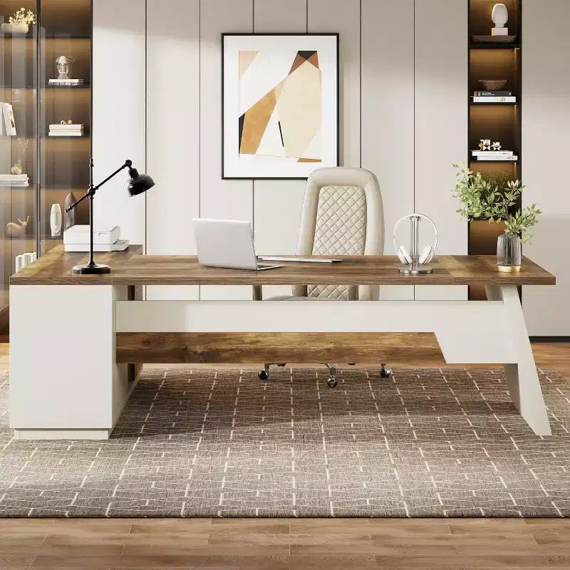 Lantine Modern 78 L-förmiger Chefschreibtisch mit Schubladen und seitlichem Aktenschrank
